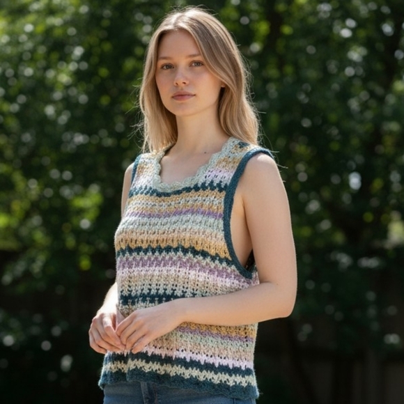 Universal Thread Striped Crochet Tank Top (TK1) - Picture 2 of 7